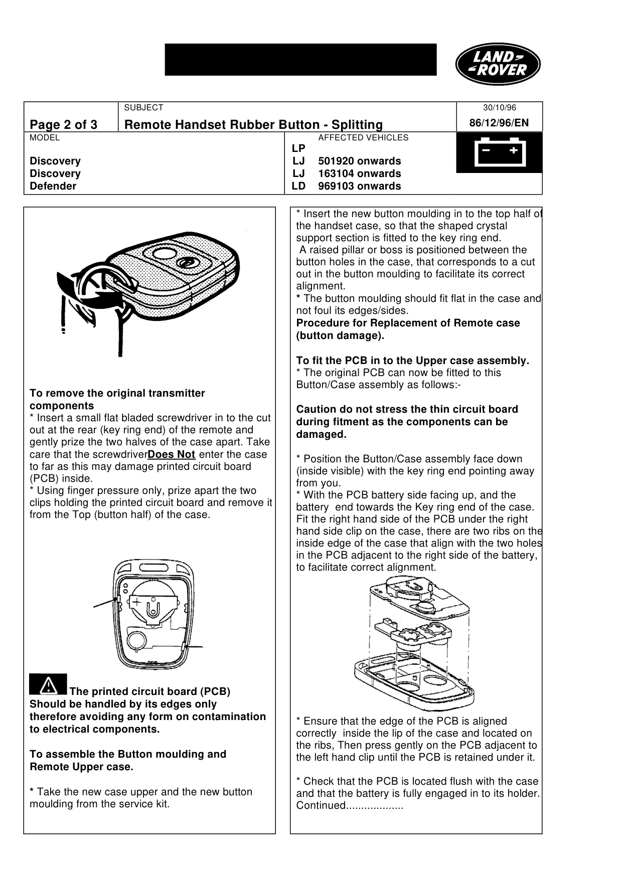 Remote Handset Rubber Button Splitting – bulletin page 2