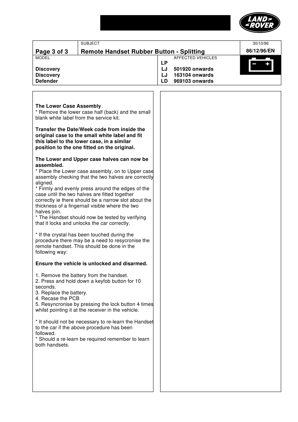 Remote Handset Rubber Button Splitting – bulletin page 3