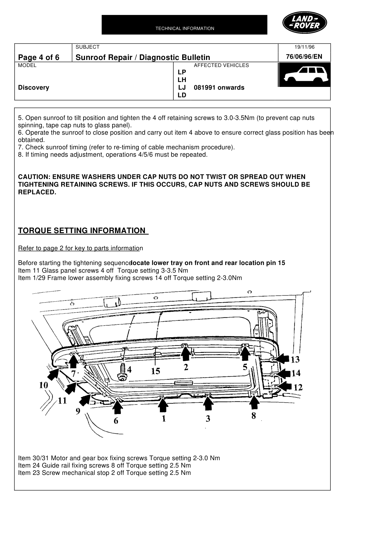 Sunroof Repair/Diagnostic Bulletin – bulletin page 4