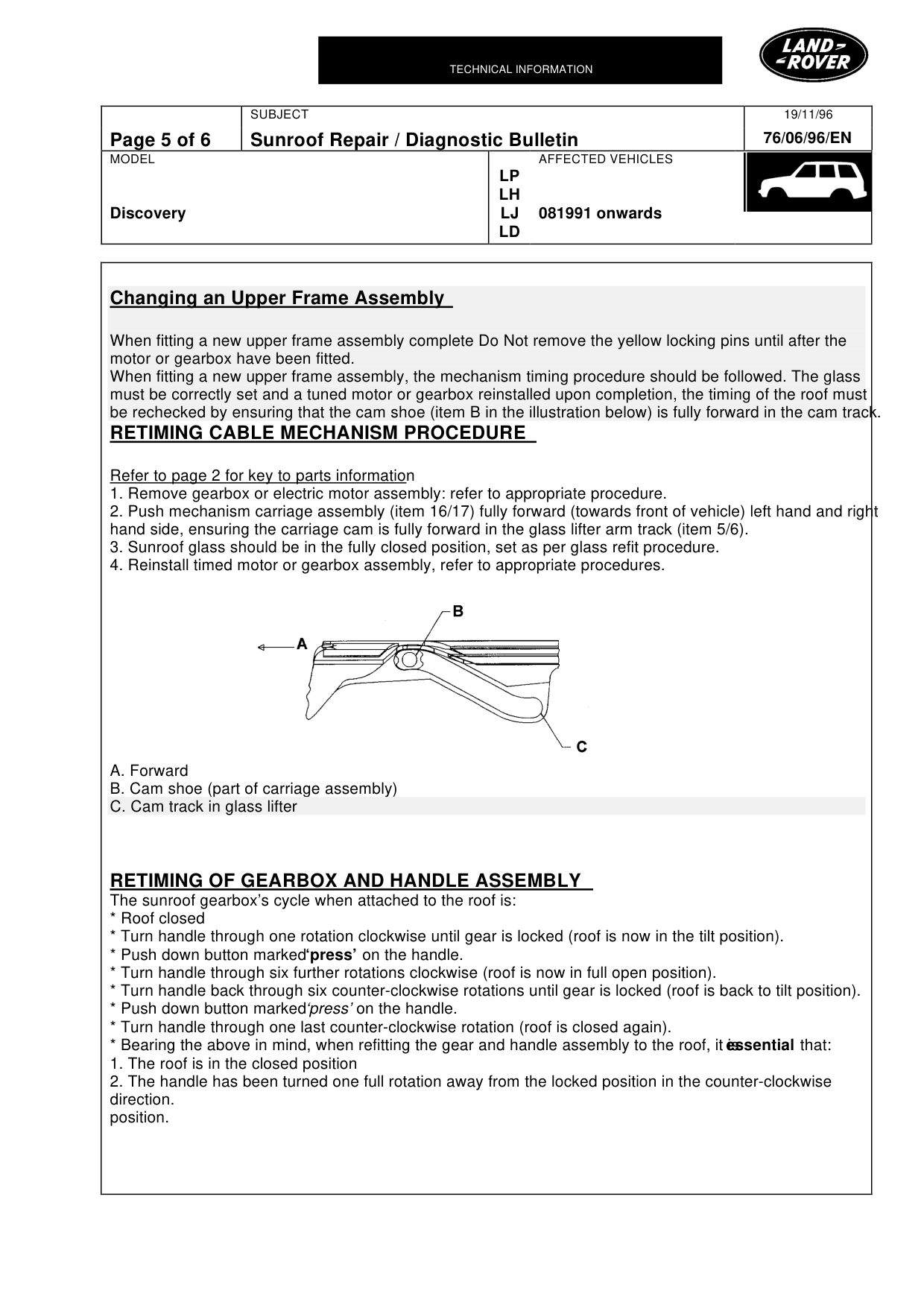 Sunroof Repair/Diagnostic Bulletin – bulletin page 5