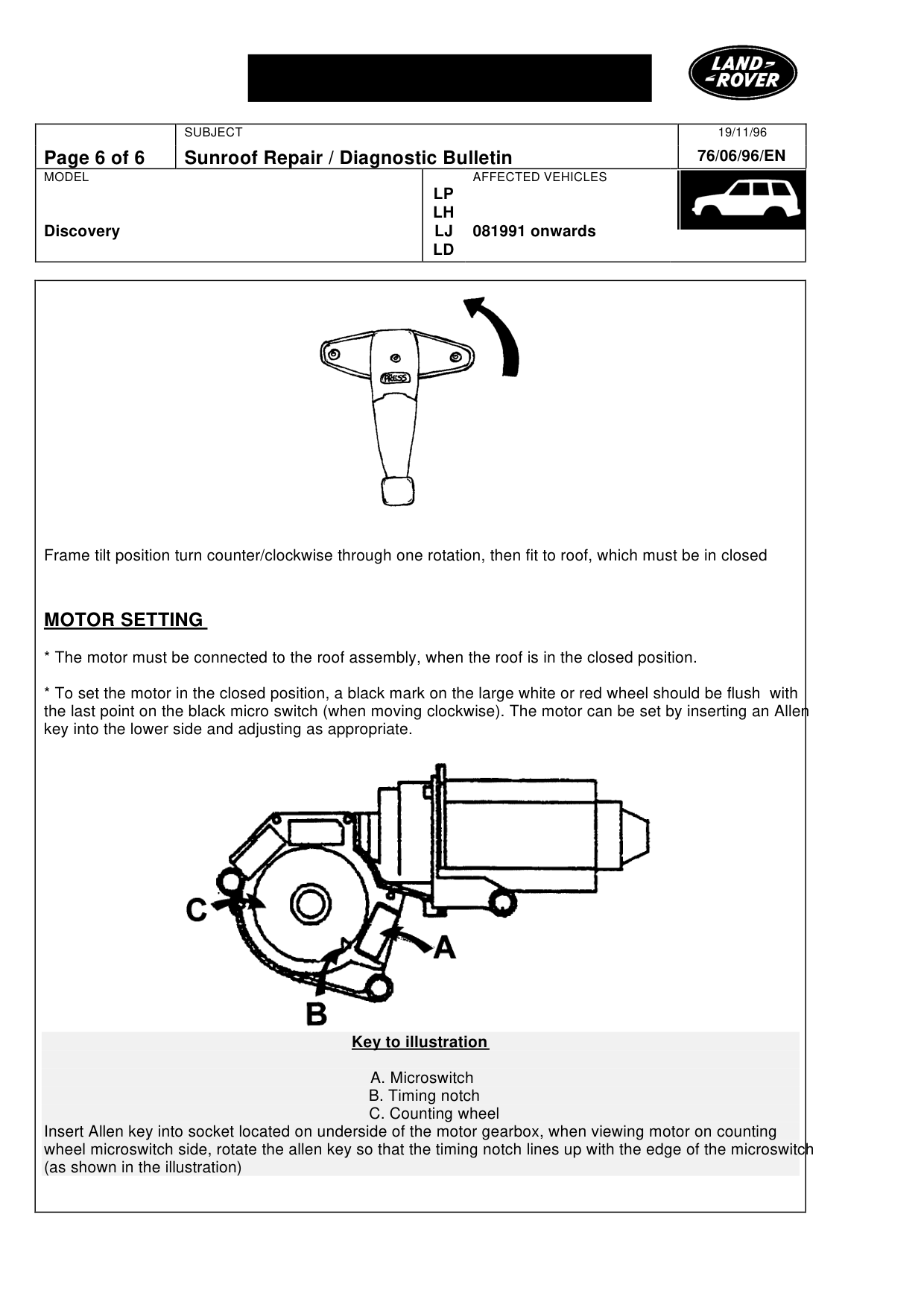 Sunroof Repair/Diagnostic Bulletin – bulletin page 6
