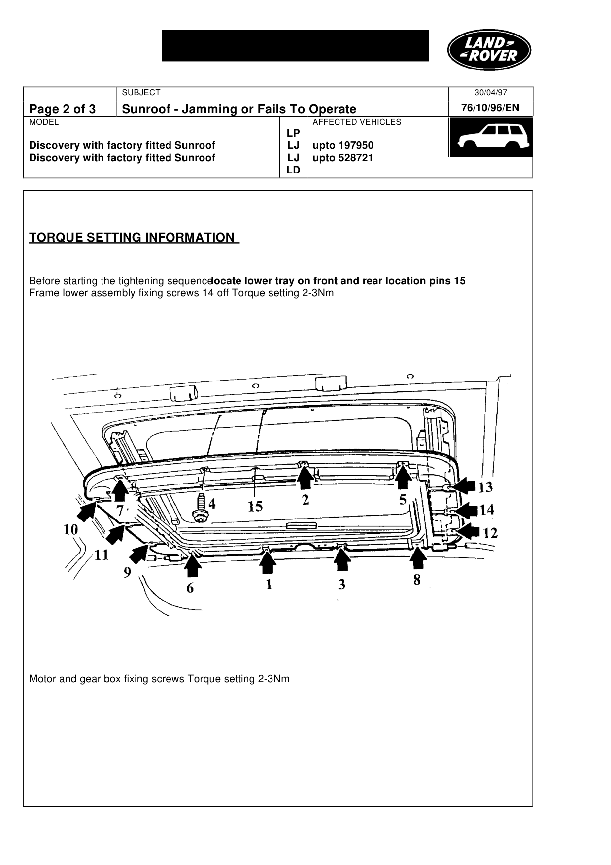 Sunroof Jamming/Fails To Operate – bulletin page 2