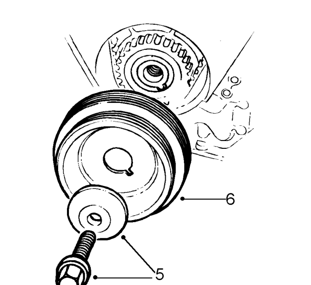 Pulley - crankshaft - ’k’ series – Fit flywheel locking tool LRT-12-145 to flywheel housing and secure with 2 bolts.