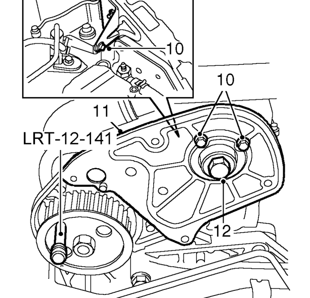 Remove Allen bolt securing FIP drive belt tensioner and remove tensioner.