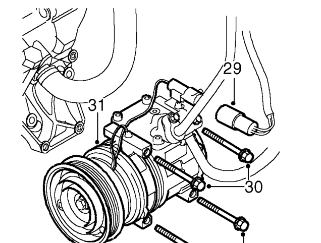 Models fitted with air conditioning. – Disconnect hose from intercooler.