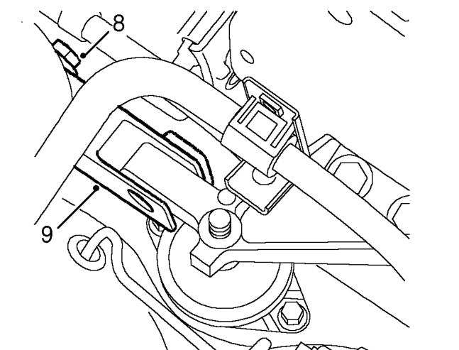 Remove bolt securing engine upper tie bar to RH engine mounting bracket.