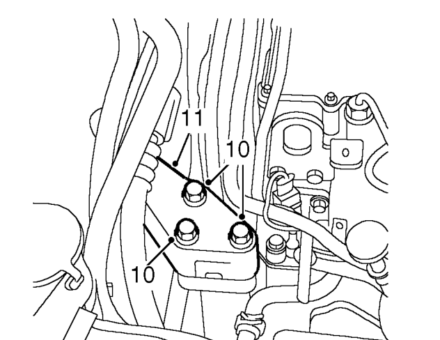 Raise upper tie bar to clear RH engine mounting bracket.