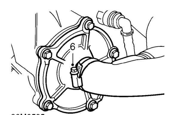 Pump - coolant - with air conditioning – Loosen clip and remove top hose from engine coolant elbow.