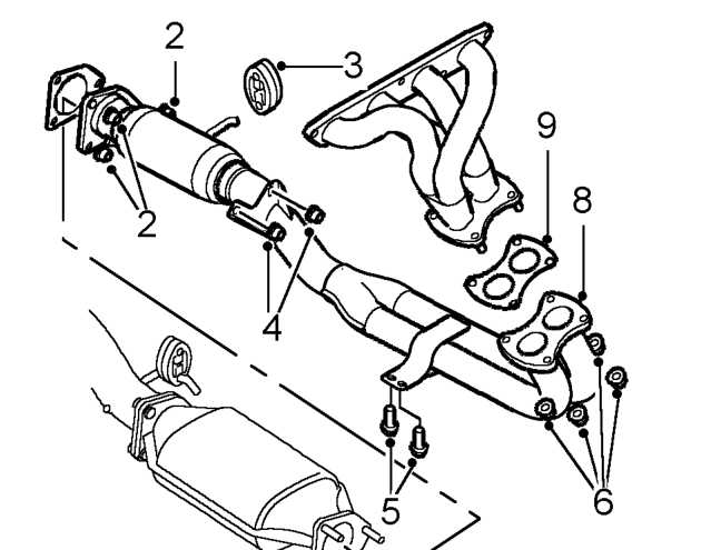 Exhaust pipe - front - ’k’ series – Remove underbelly panel. See BODY, Exterior fittings.