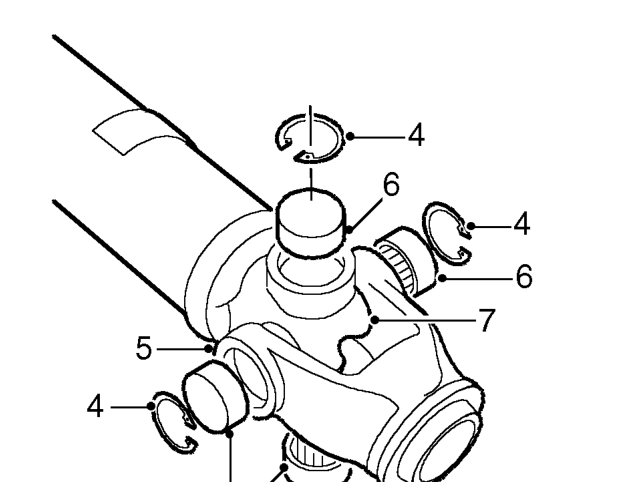 Propeller shaft - front/rear - overhaul – Clean universal joint bearing cups and circlips.