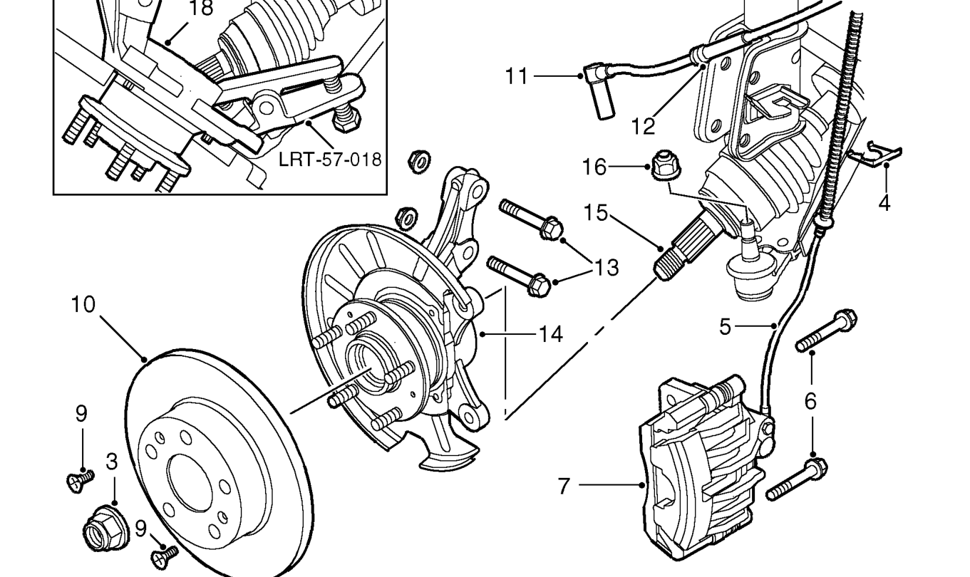 Bearing - hub - front – Remove road wheel(s).