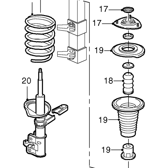 Compress spring by 2 to 3 cm until loose, hold damper shaft with Allen key, remove and dis