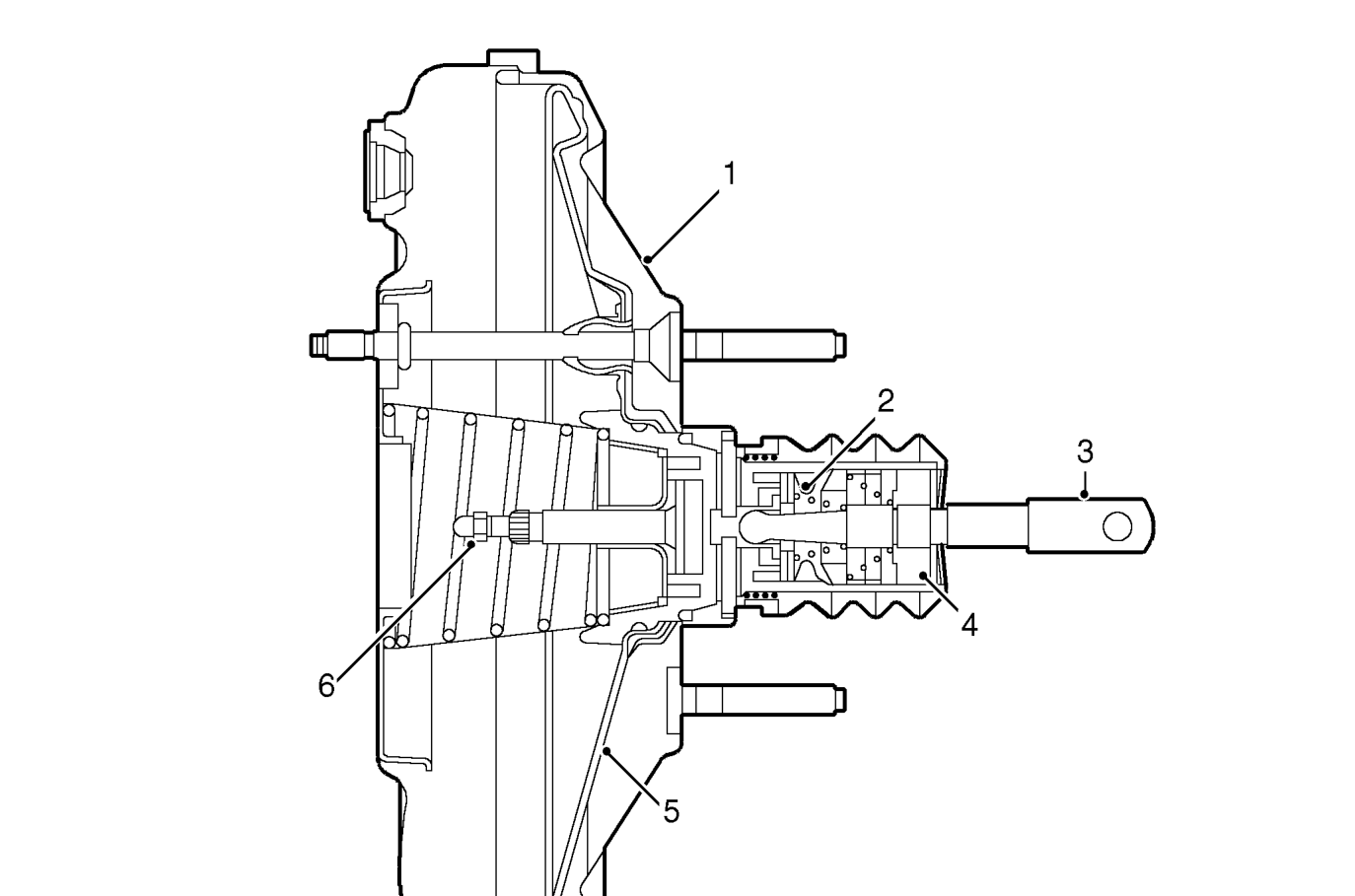Sectioned view of brake servo assembly – If the servo fails, the hydraulic system will still function but will require greater peda