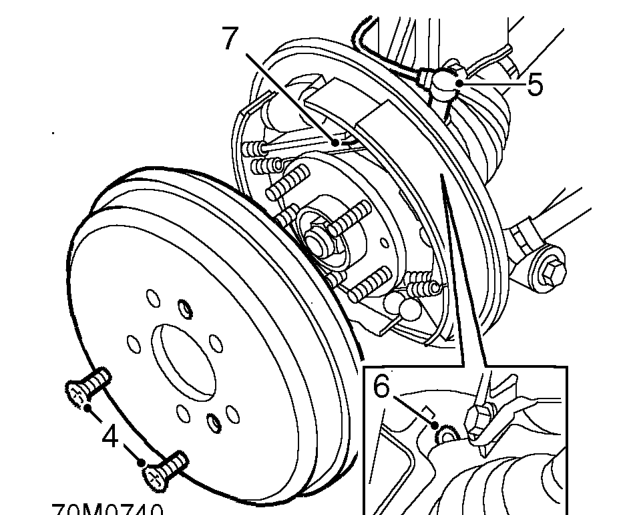 Brake drum - rear – Release handbrake.