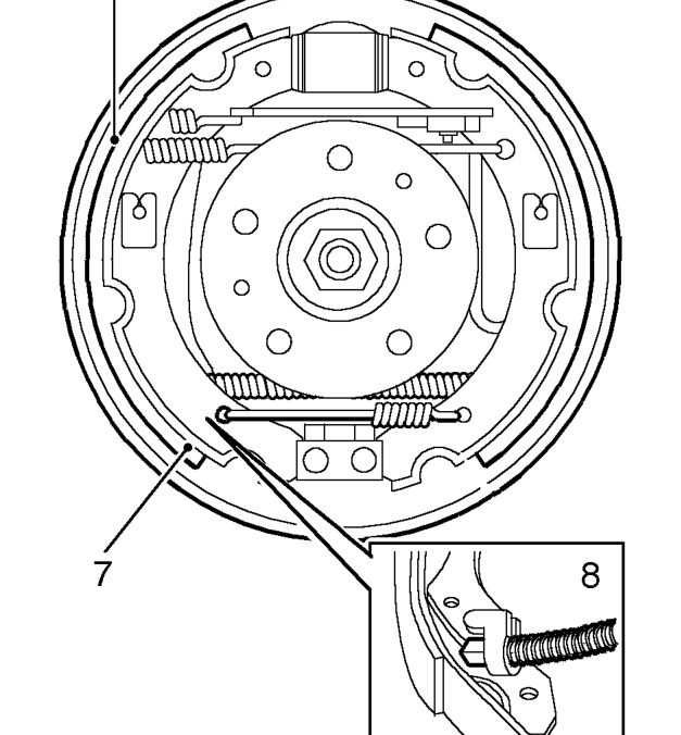 Brake shoes - rear set – Ease one shoe out of retaining groove in abutment followed by other shoe.