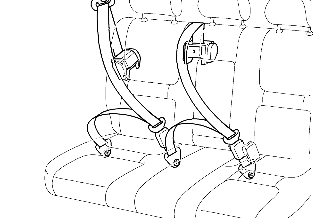 Rear seat belt components - five door models – The buckle assembly for each belt, consisting of a buckle attached to a length of webbing,