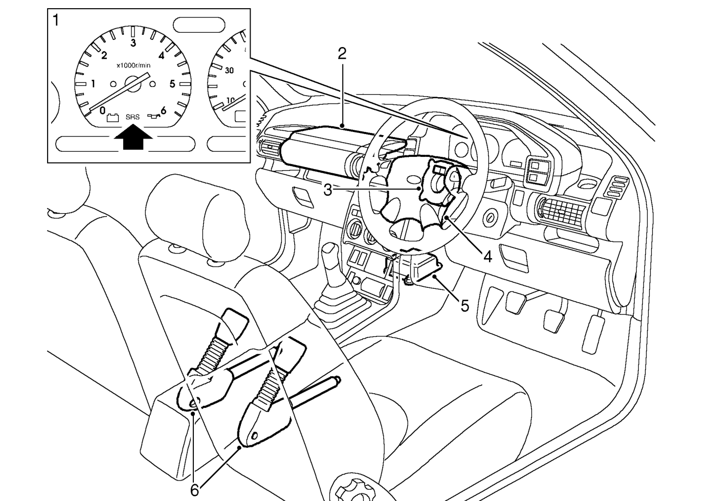 Srs component location – The supplementary restraint system (SRS) provides additional protection for front seat occ