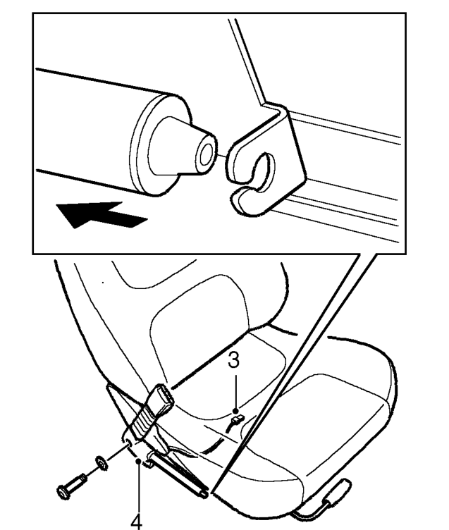 Pretensioner - seat belt - front – Remove rear console. See BODY, Interior trim components.