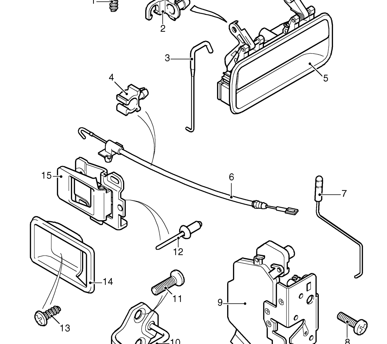 Rear door central locking components