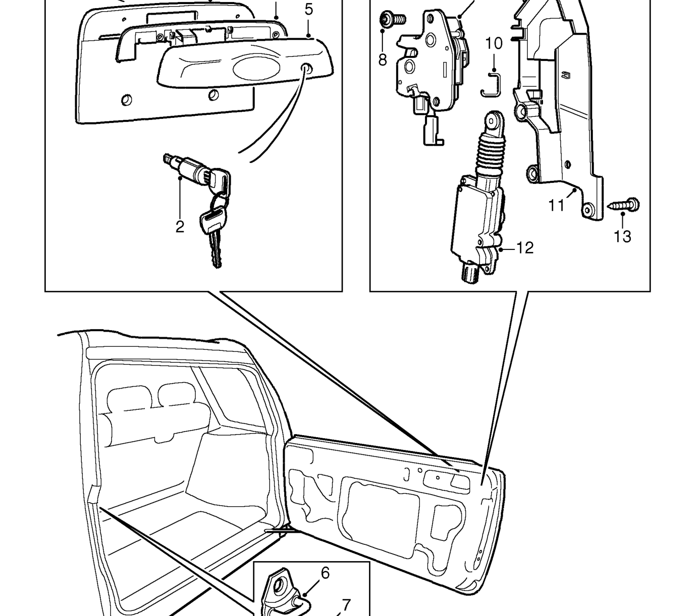 Tail door locking components