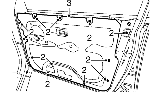 Water shedder - front door - 5 door – Remove front door speaker. See ELECTRICAL, Repairs.