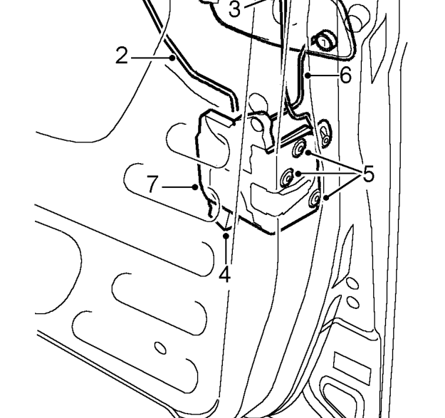 Latch - front door - 3 door – Remove upper water shedder. See this section.