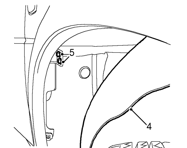 Wing - front – Remove 3 Torx screws and 1 bolt securing rear of front wing.