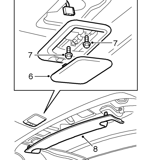 Headlining - 3 door – Remove 2 screws securing headlining to front end of roof panel.
