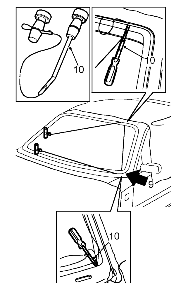 Windscreen – Make knife cut in sealant at bottom of ’A’ post.