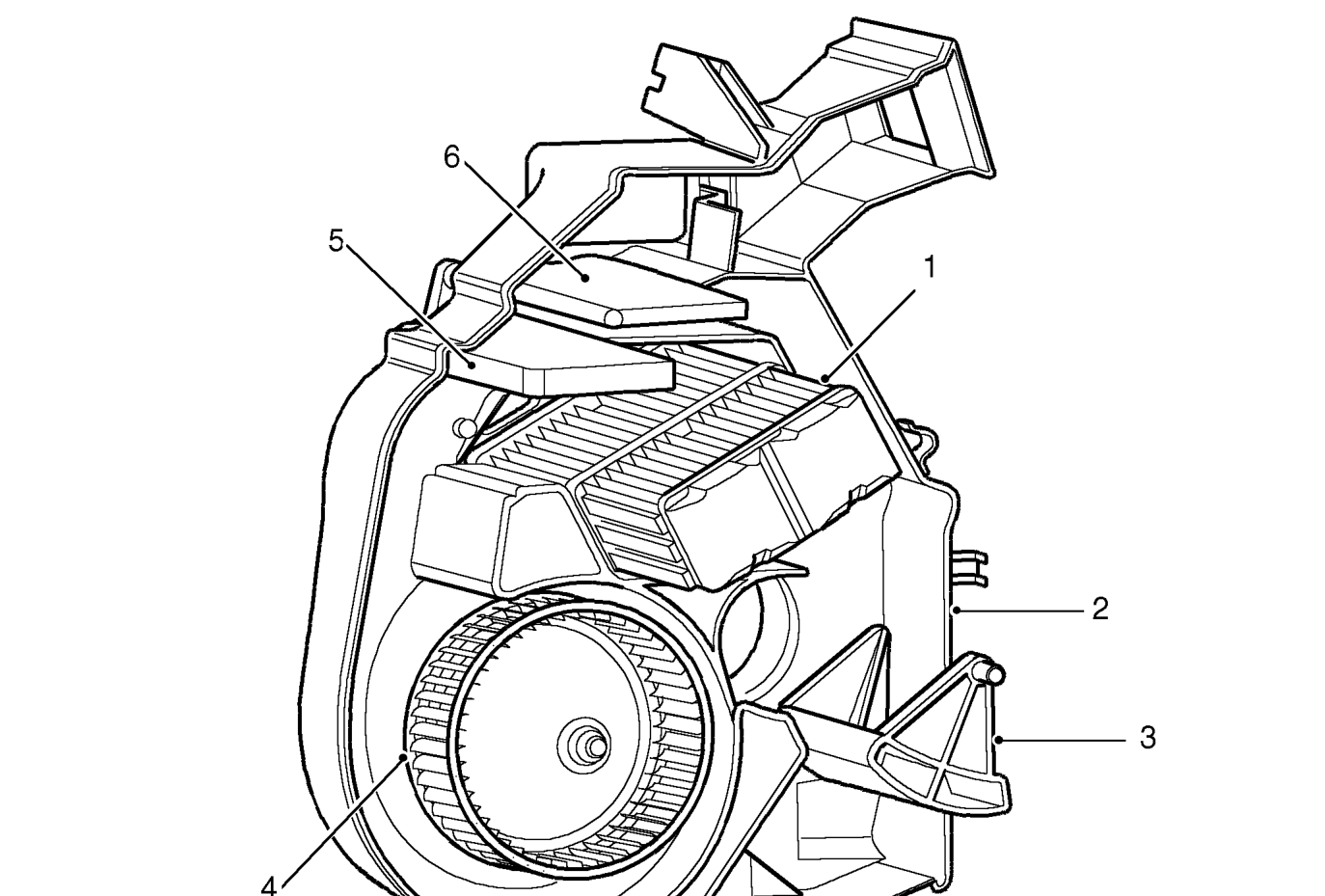 Interior view of heater assembly (rh drive shown, lh drive similar) – battery voltage drives the motor at full speed. The pack is installed in the RH side of th