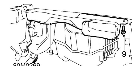 All models – Remove bolt from duct of LH outer face level vent and remove duct.