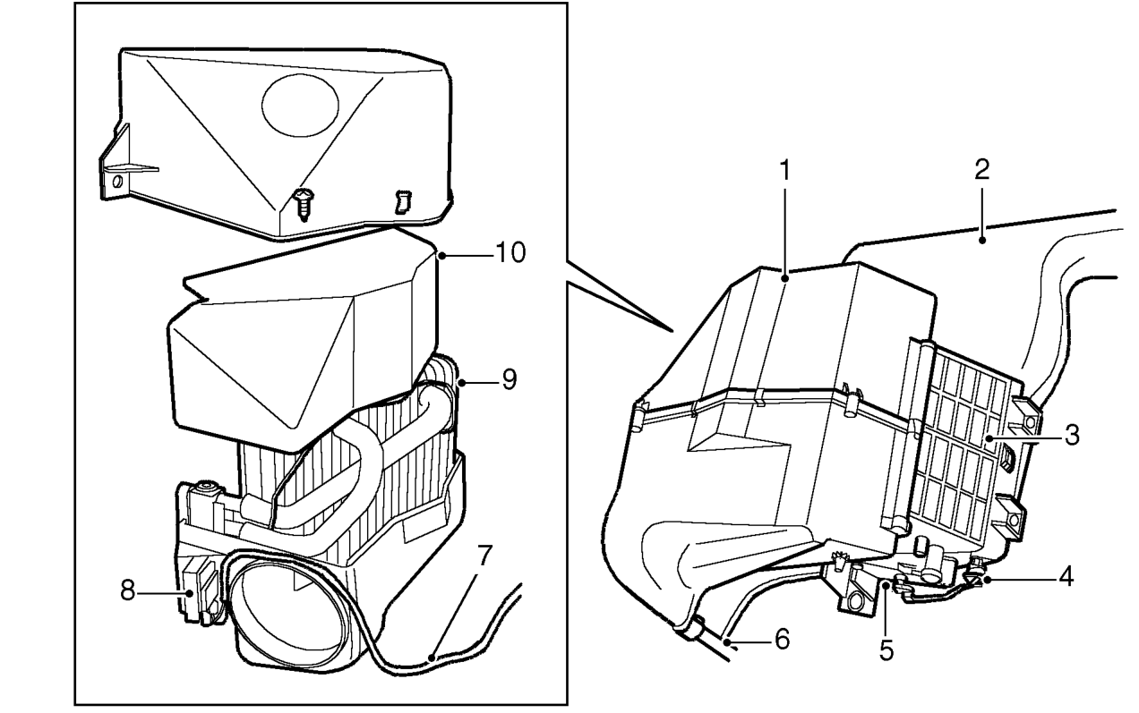 Cooling unit components (lh drive shown, rh drive similar) – The cooling unit is installed in place of the air inlet duct of non air conditioned vehicl