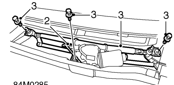 Motor and linkage - windscreen wiper – Remove air intake moulding. See AIR CONDITIONING, Repairs.