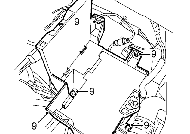 Battery carrier – Remove 4 bolts and move ECM aside.