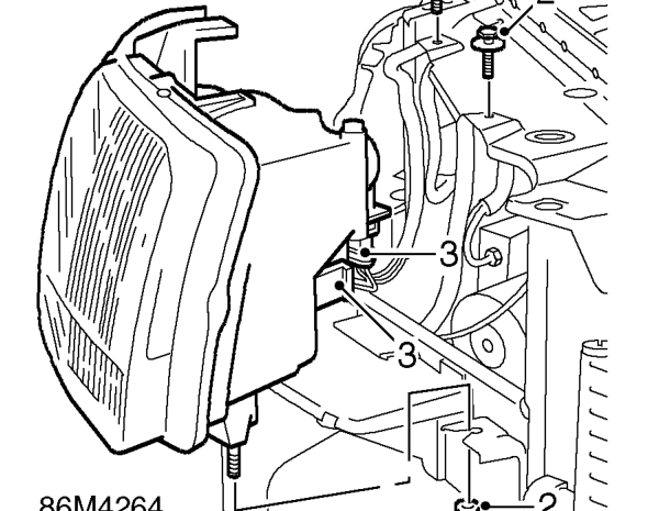 Headlamp assembly – Remove front bumper valance. See BODY, Exterior fittings.