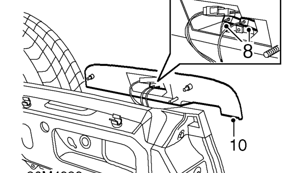 Harness - tail door – Remove 3 nuts from number plate lamp housing, release housing.