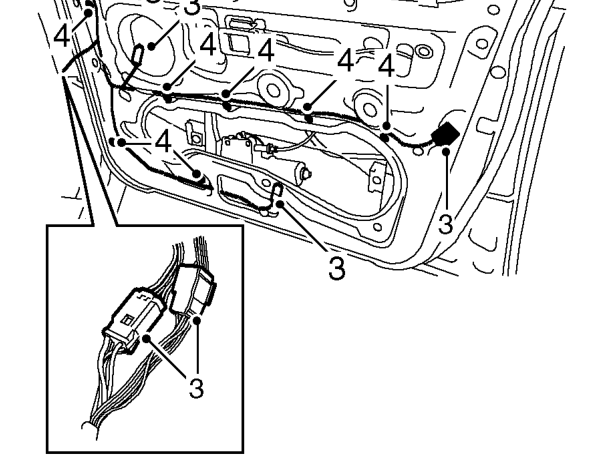 Harness - front door – Remove front door water shedder. See BODY, Doors.