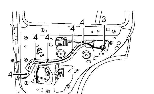 Harness - rear door – Remove rear door water shedder. See BODY, Doors.