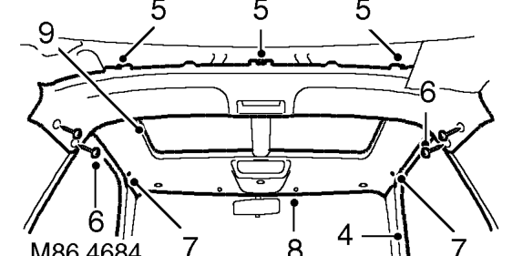 Sensor - volumetric - alarm system - 3 door – Release headlining rear finisher from roof panel and remove finisher.