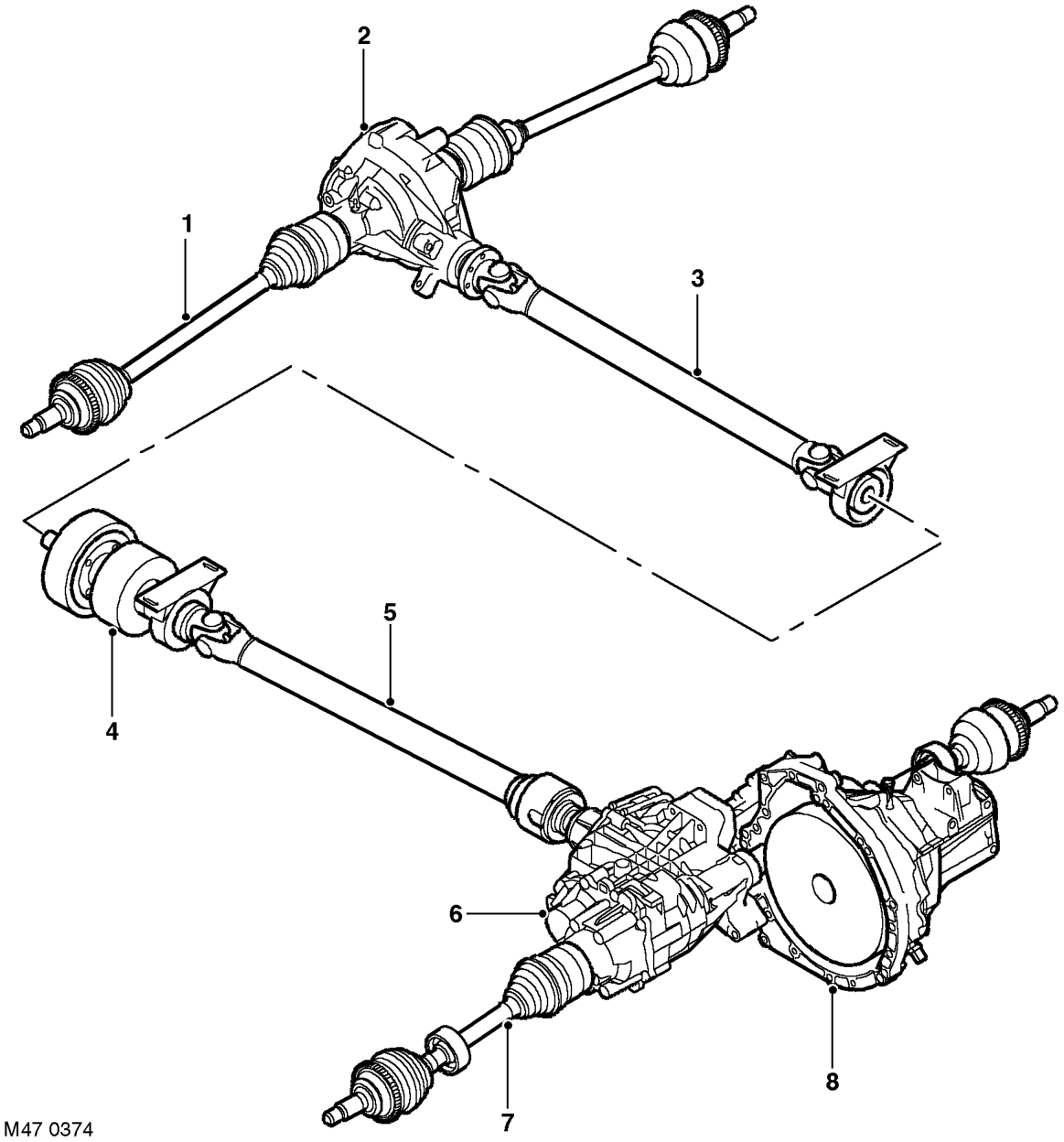 Drive shaft and propeller shaft component layout – DRIVESHAFTSDESCRIPTION AND OPERATION