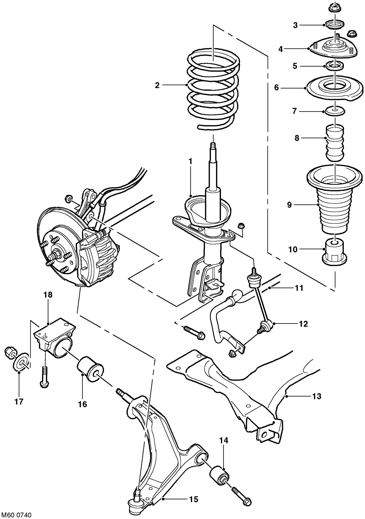 Front suspension component detail
