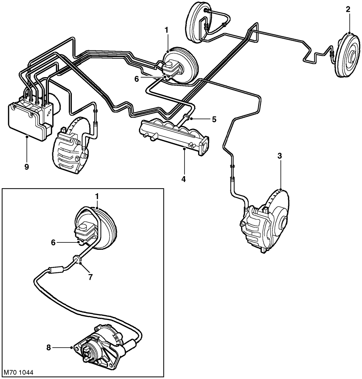 Brake system layout (k1.8 and td4) – BRAKESDESCRIPTION AND OPERATION