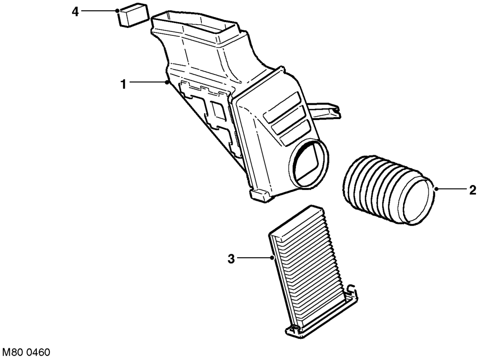 Air inlet duct – Up to 2002 MY, diesel models in colder climate markets incorporate a Fuel Burning Heater (