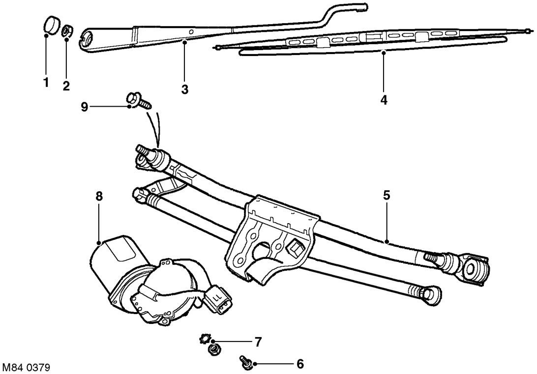 Windscreen wiper components – WIPERS AND WASHERSDESCRIPTION AND OPERATION
