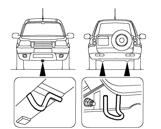Transporting the vehicle by trailer – Lashing rings are provided at the front and rear of the body to facilitate the securing of
