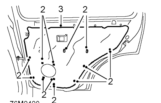 Water shedder - rear door – Remove rear door speaker. See ELECTRICAL, Repairs.