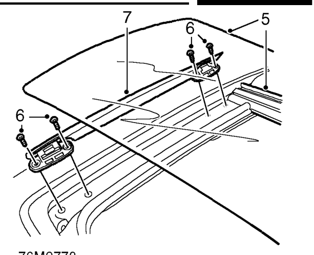 Sun roof assembly - 3 door – Loosen 4 Torx screws securing clamping plates and remove plates.