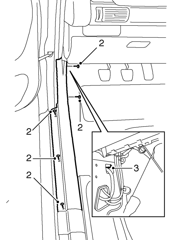 Drain tube - sun roof - front - 5 door – Remove headlining. See Interior trim components.