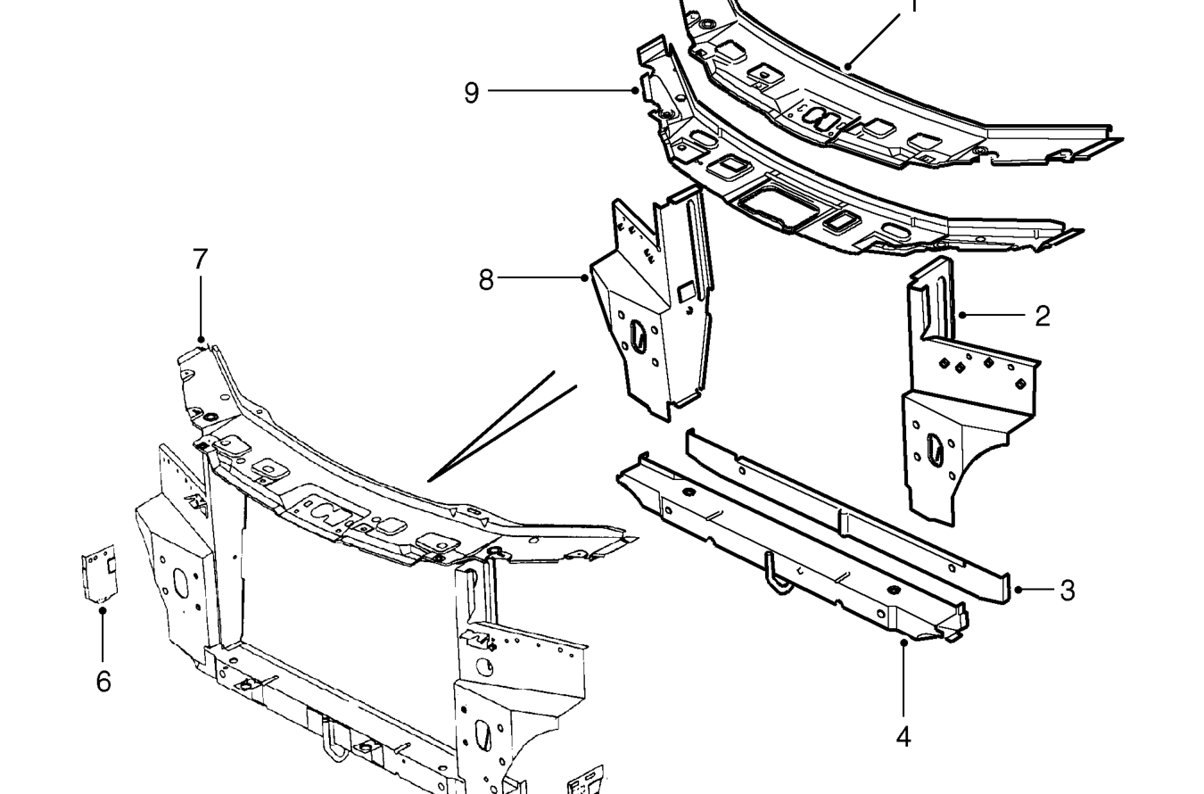 Front end panels – The following Figures show the service panels which feature in the Body Repairs procedures