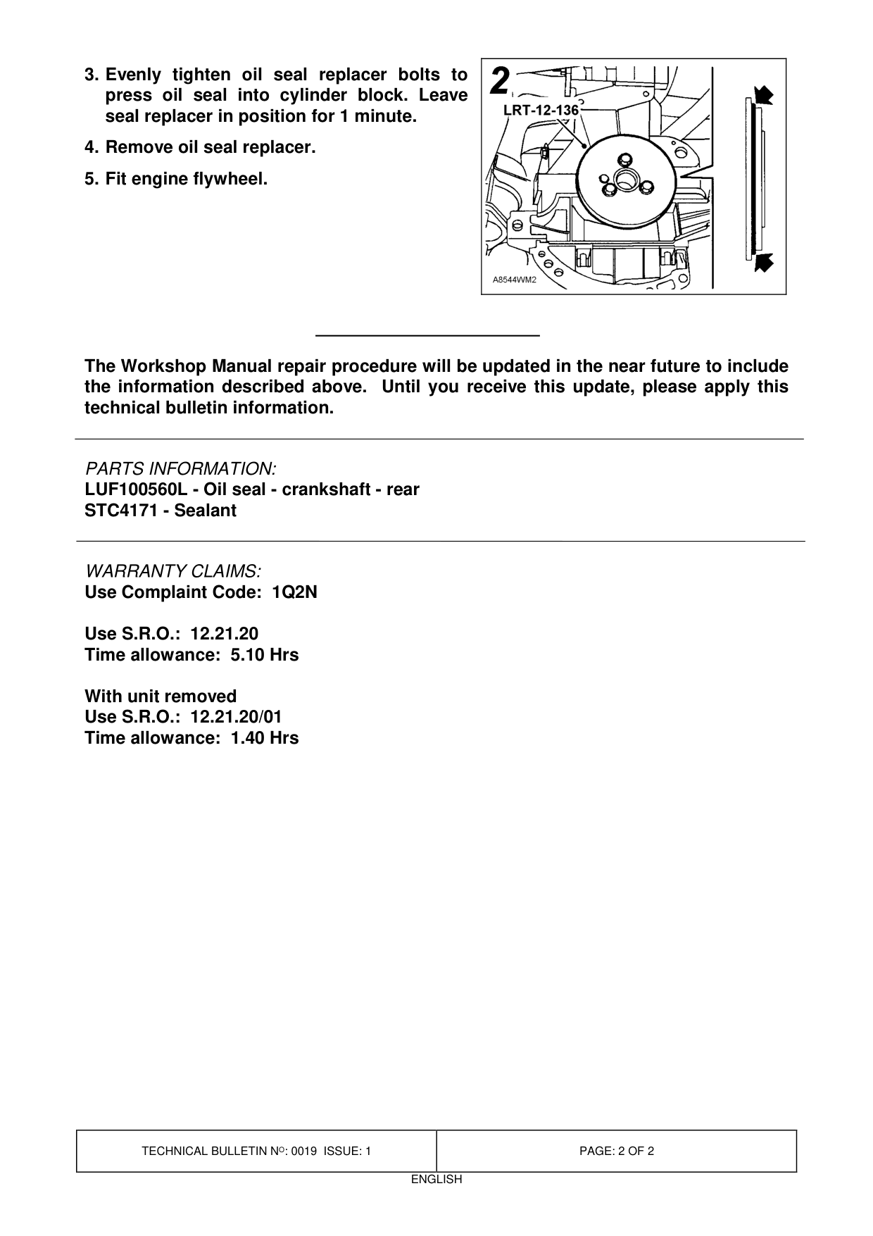 Oil Leak From Crankshaft Rear Oil Seal – bulletin page 2